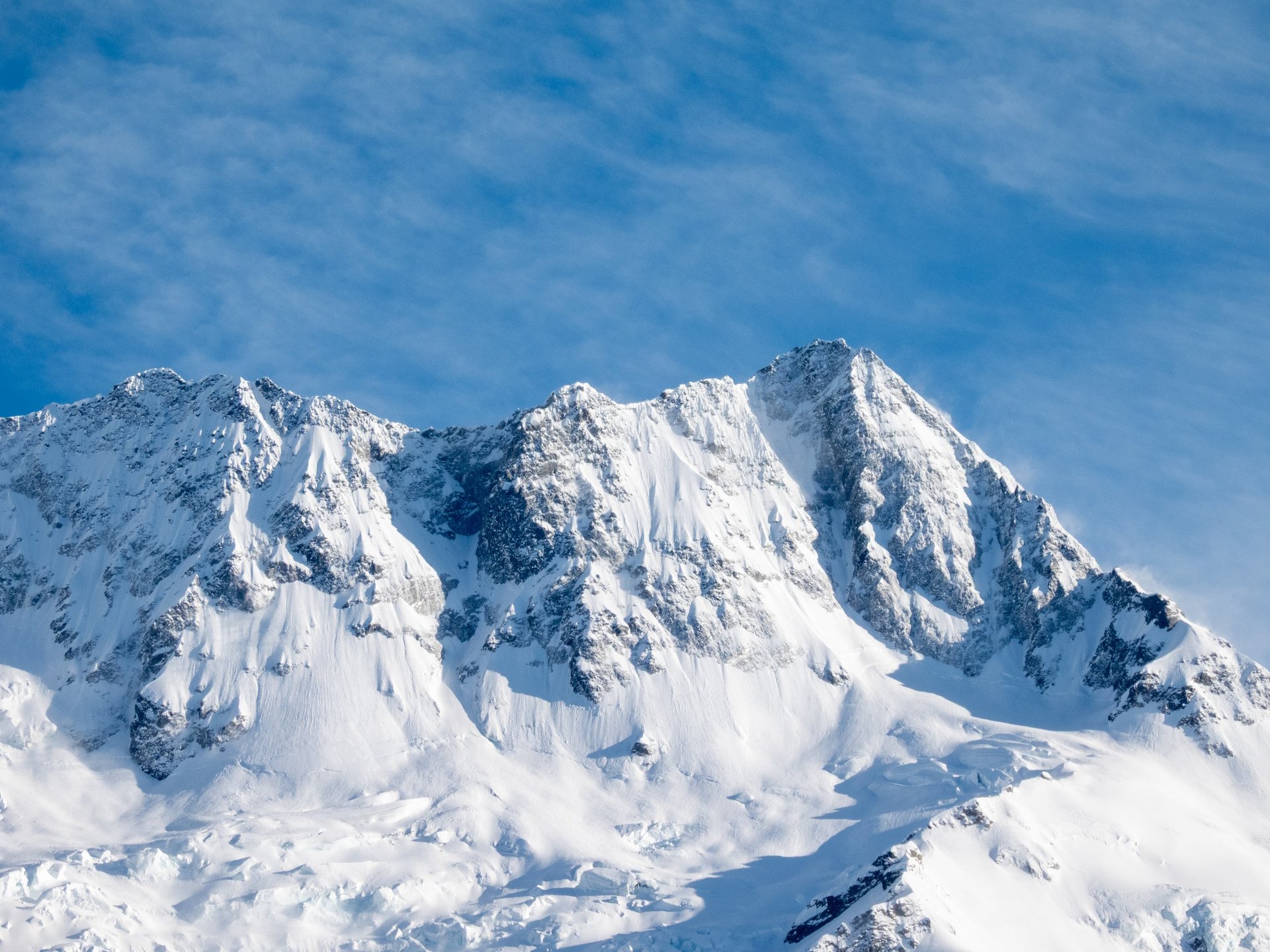 Snow-covered mountain peaks in the Caucasus